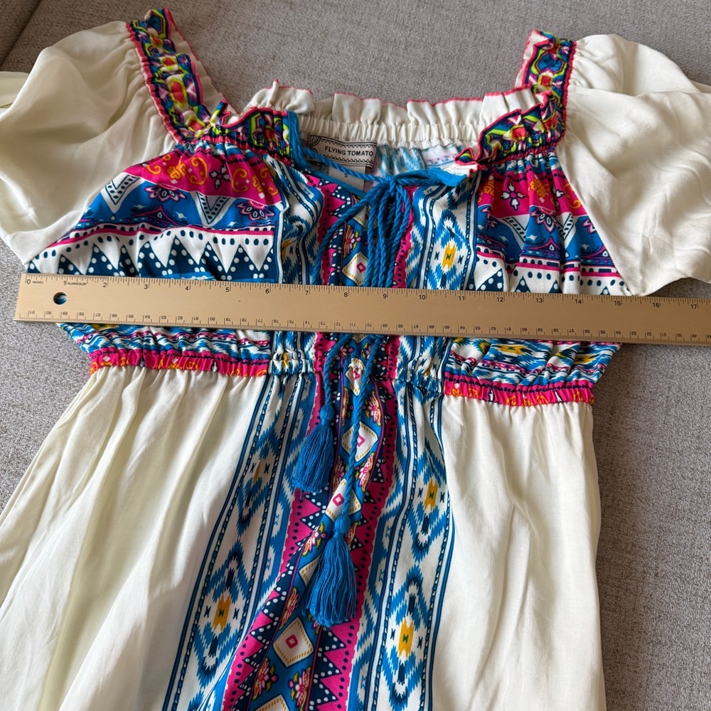 πΌ Cream Off-White Tribal Bohemian Boho Paisley Print Peasant Dress - Picture 12 of 16